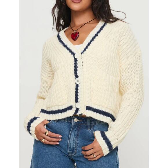 NWT Princess Polly TAVIAN KNIT CARDIGAN NAVY / CREAM size M/L - Picture 1 of 9